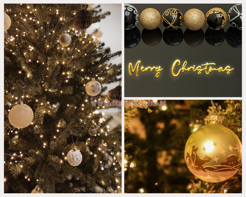 decorazioni natalizie sfere palline di natale bianco nero oro luci