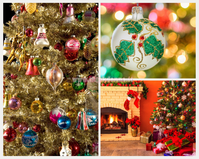 decorazioni natalizie stile vintage retr palline campana sfere camino stella di natale pacchi regalo fiamma accesa calze befana