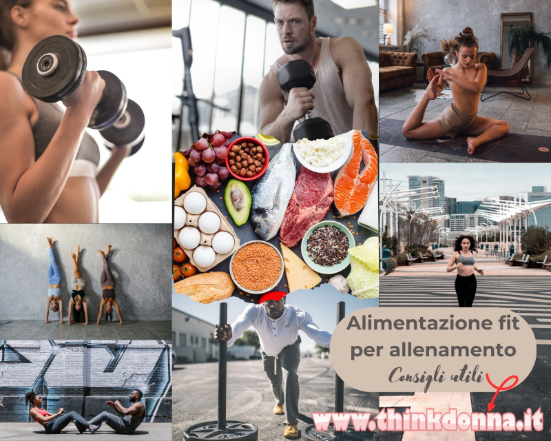 donna pesi palestra uomo allenamento strada carne pesce cereali uova frutta verduta cibo corsa stretching