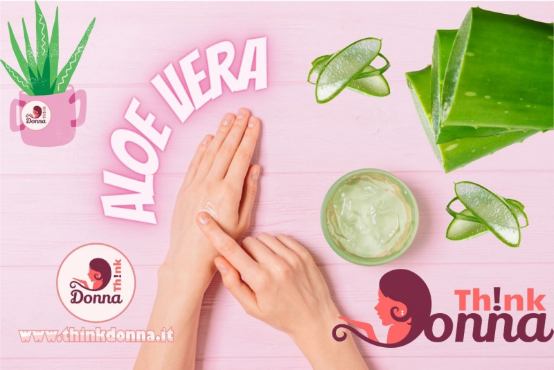 gel aloe vera applicato mani donna vasetto foglie