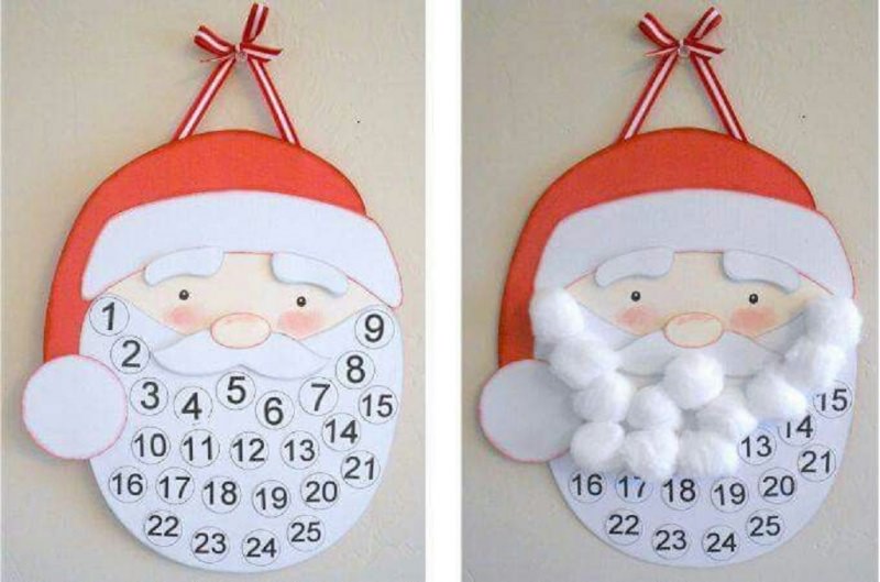 Quanto manca a Natale? Prepara il Calendario dell'Avvento fai da te e inizia il conto alla rovescia disegno stampa faccia babbo natale cappello nastro rosso bianco numeri countdown