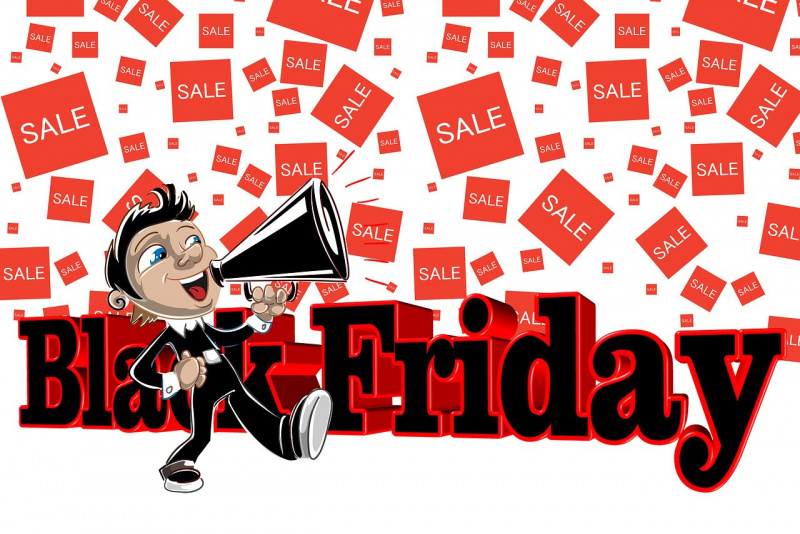 illustrazione annunciatore urlatore sconti sale black friday rosso nero