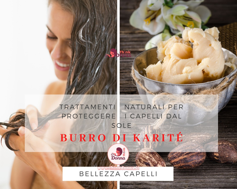 burro di karit capelli bagnati giovane donna applica impacco noci