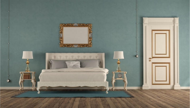 cromoterapia stanza da letto celeste azzurro letto classico comodino