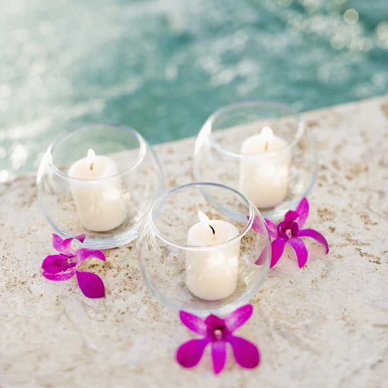 candele fai da te vasetto vetro trasparente candela bianca fiore orchidea fucsia rosa viola mare