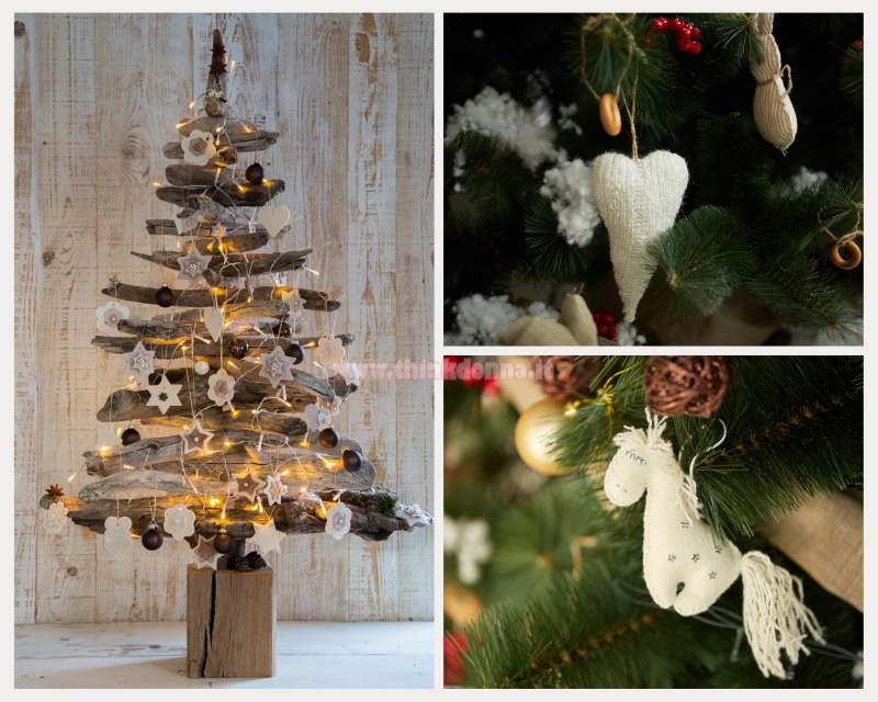 albero di Natale stile alternativo rami secchi decorazione rustica luci led legno