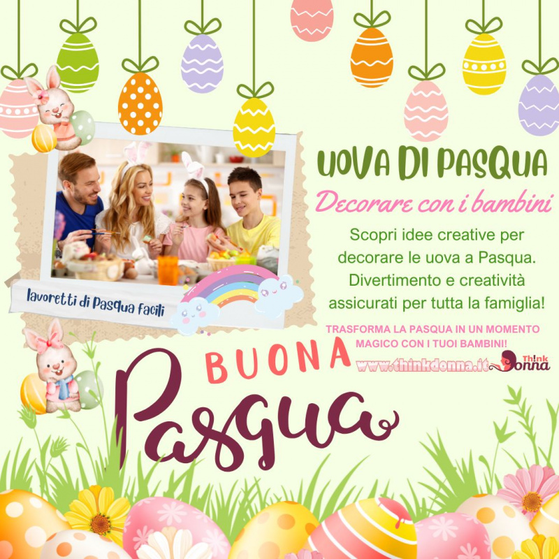 uova pasquali decorate colorate illustrazione coniglietti famiglia felice lavoretti fai da te buona pasqua
