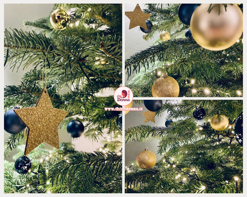albero di Natale rami verdi palline sfere oro blu