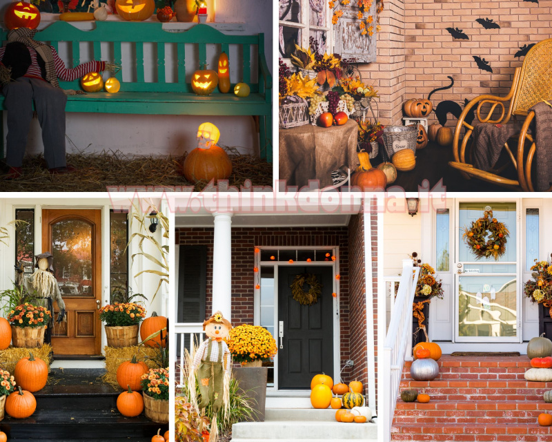 come decorare casa halloween panchina luci lanterne zucche ingresso scale