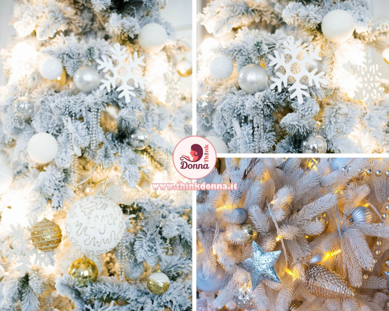 albero di Natale palline sfere argento bianco prp fiocco di neve luce