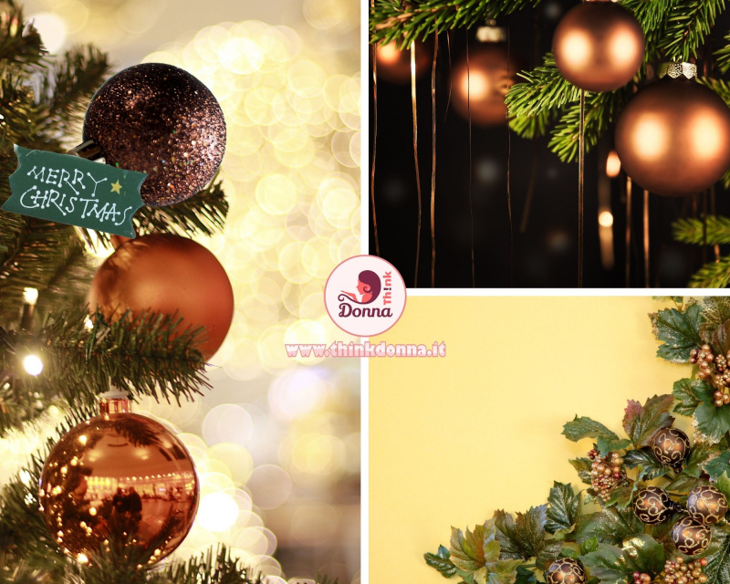 palline albero di natale marrone glitter scritta merry christmas sfere di rame rami albero