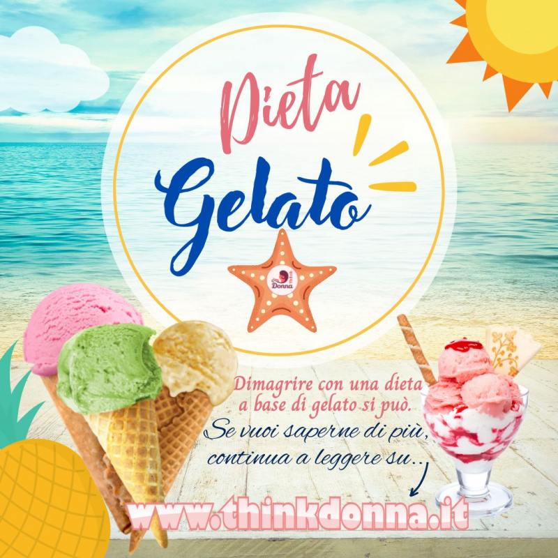 illustrazione scritta dieta gelato sorbetto coni stella marina ananas sole mare estate