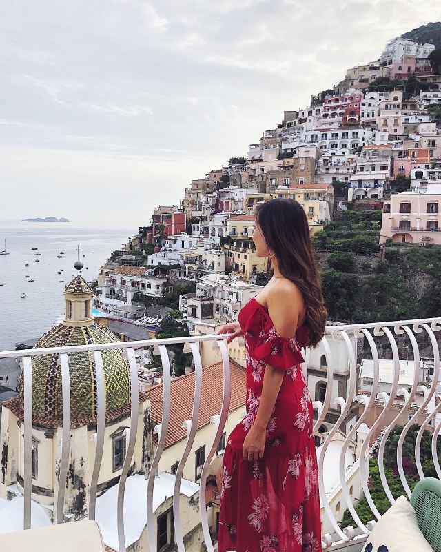 abito lungo rosso estivi donna mare estate Amalfi costiera