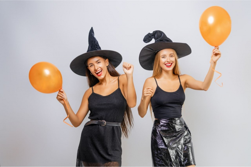 look straga halloween gonna vinile cappello palloncino arancione