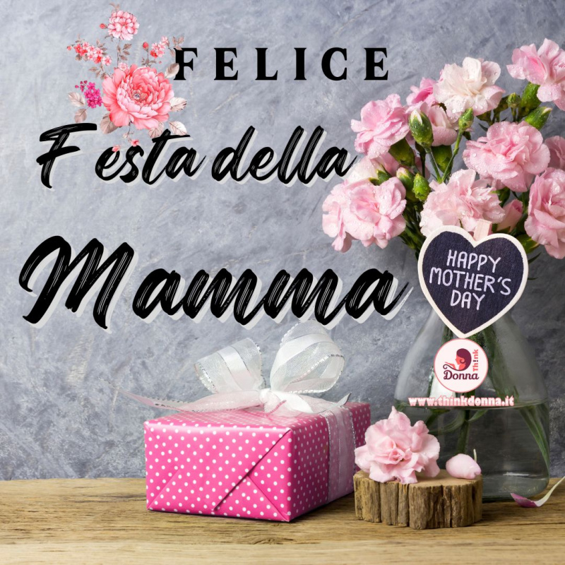 biglietto auguri festa della mamma pacco regalo vaso rose 