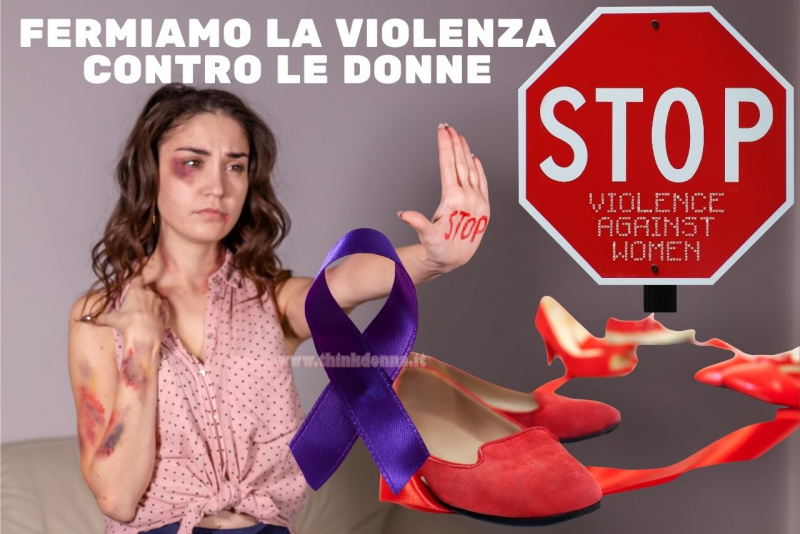 donna vittima violenze ematomi fiocco viola stop scarpe rosse simbolo