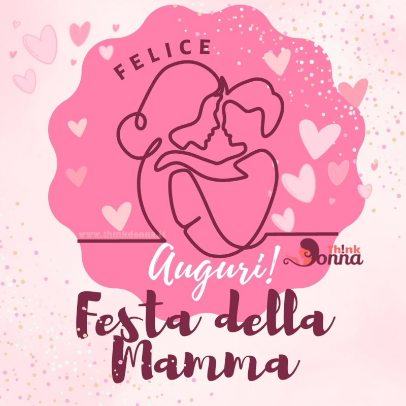 felice festa della mamma illustrazione madre figlio abbraccio cuori auguri