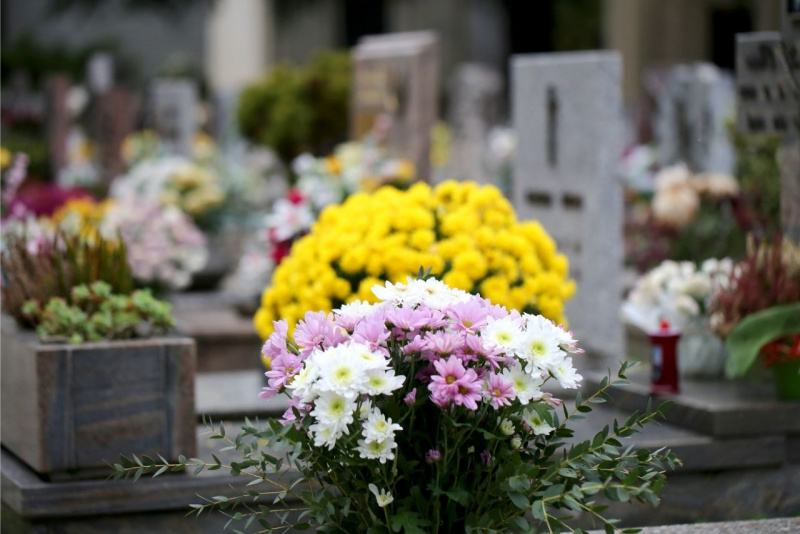 commemorazione defunti omaggio tomba morti fiori gialli bianchi