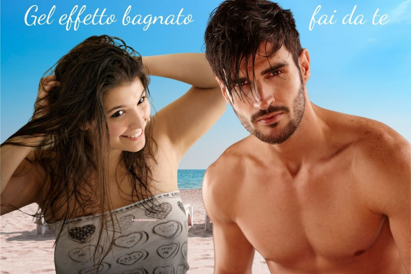 donna bella uomo bello capelli gel effetto bagnato mare spiaggia