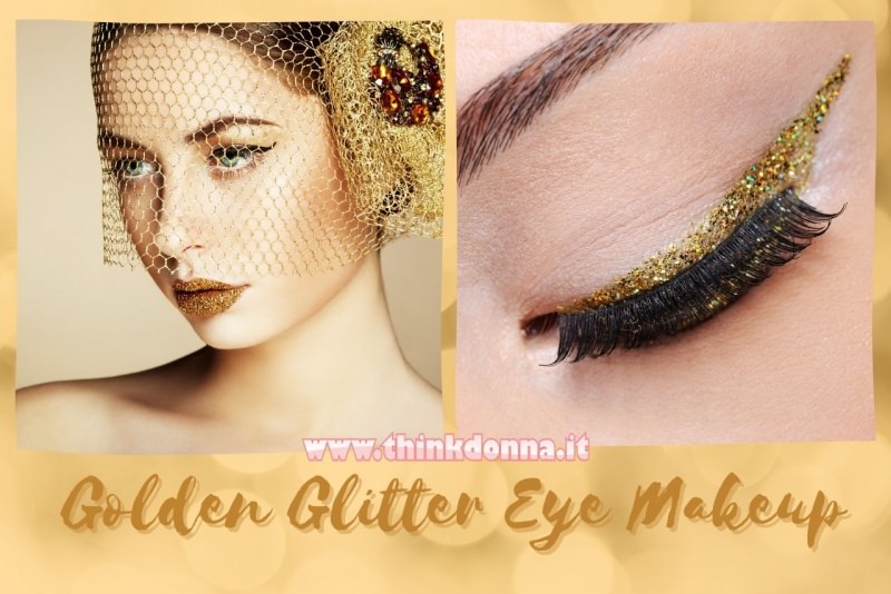 trucco occhi glitter oro eye make up with golden arrow cappellino con retina