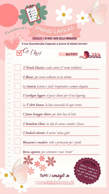 Infografica Checklist Guardaroba Capsule Primavera 10 capi essenziali ThinkDonna