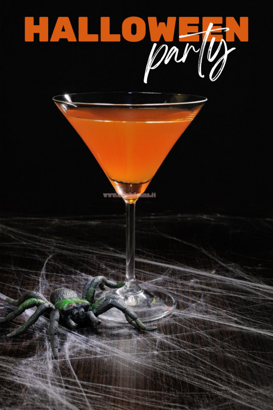 bevanda drink cocktail arancione tema Halloween bicchiere martini ragno ragnatela decorazione