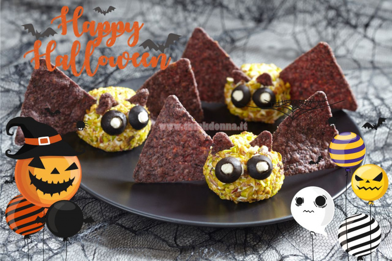 antipasto forma di pipistrello palline di formaggio scritte immagini illustrazioni Halloween
