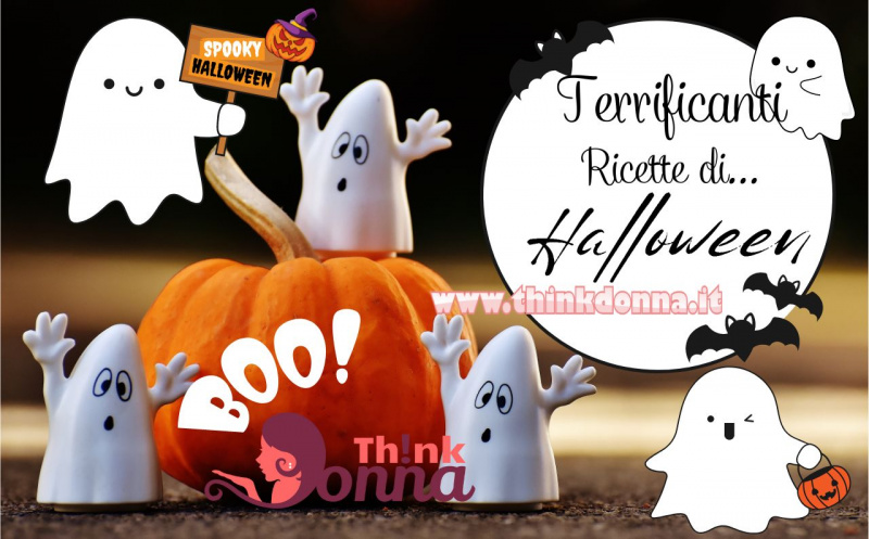 terrificanti ricette di Halloween scritta spooky illustrazione fantasma zucca boo decorazioni 