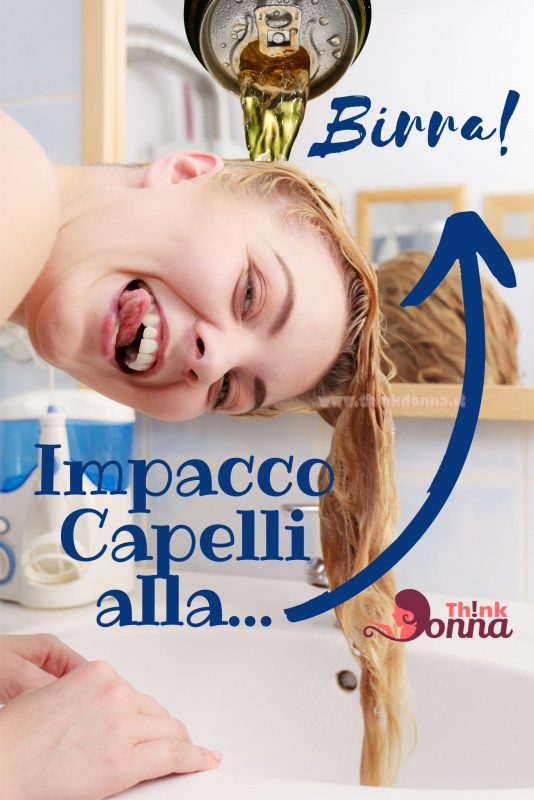 lattina di birra versata sui capelli bionda sorriso bagno