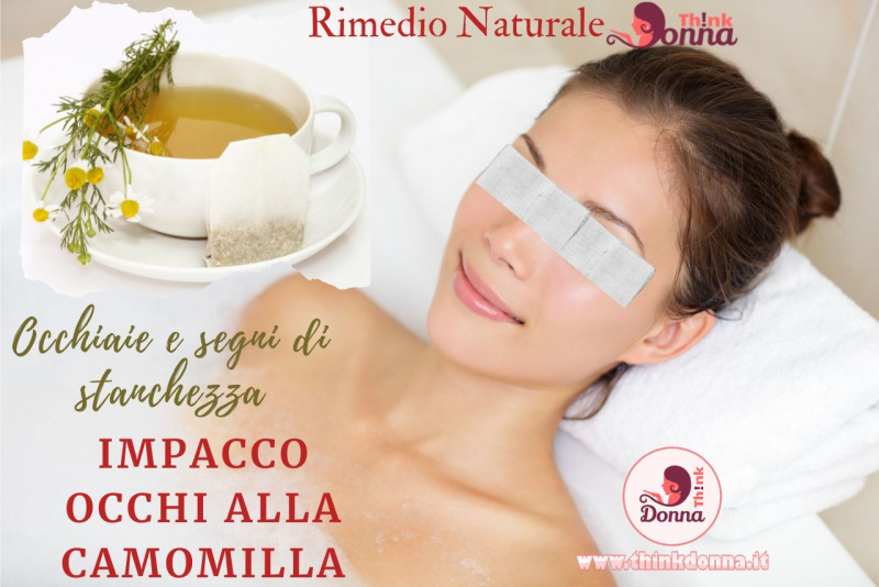 viso donna con garze imbevute di camomilla relax rimedio naturale