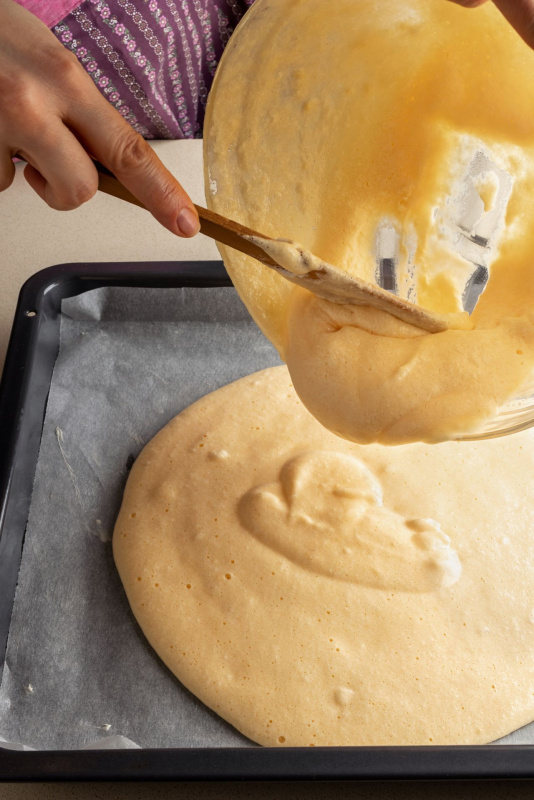 preparazione pan di spagna biscotto rotolo vaniglia teglia carta forno