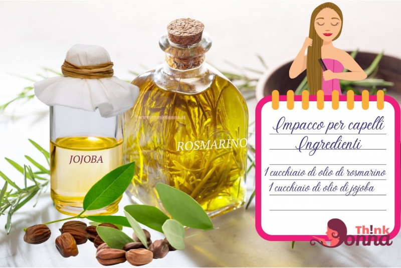 bottigliette olio rosmarino jojoba illustrazione cura dei capelli