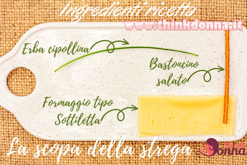 ingredienti antipasto Halloween come fare scopa della strega tagliere bianco tovaglia iuta