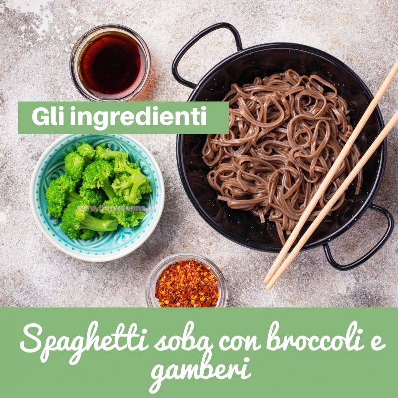 spaghetti tagliatelle di soba ingredienti ricetta broccoli salsa di soia wok hashi bacchette otemoto