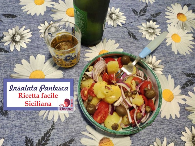 insalata pantesca ricetta siciliana piatto pronto contorno bicchiere bottiglia birra tavola foto think donna