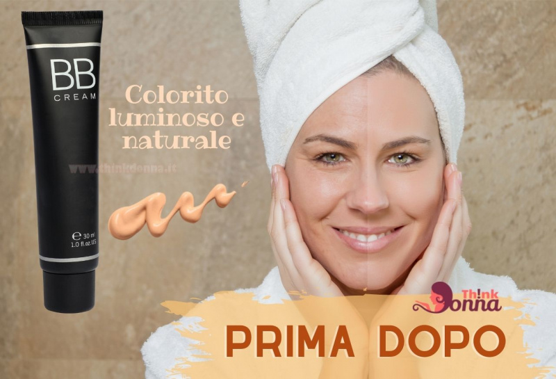 viso bella donna BB cream prima dopo turbante spugna testa tubetto 