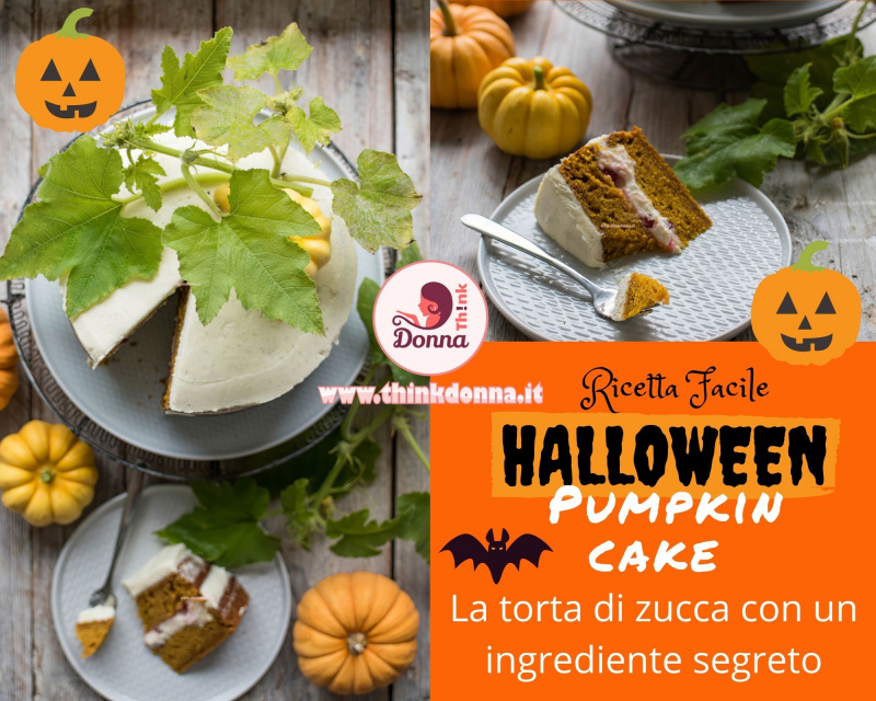 ricetta facile torta di zucca di halloween pumpkin cake scritta decorazioni foglie