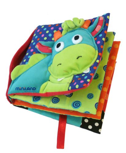 A Natale, regala un libro! dragy miniland quiet book stoffa libro attibvit colori verde celeste 