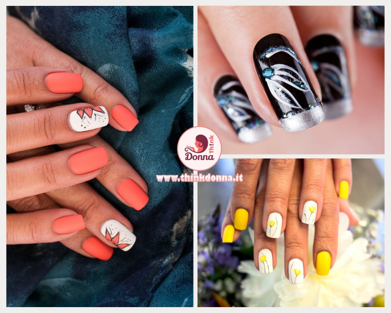unghie curate smalto adesivo nail patch stickers petali rosa tulipani giallo bianco nero glitter argento