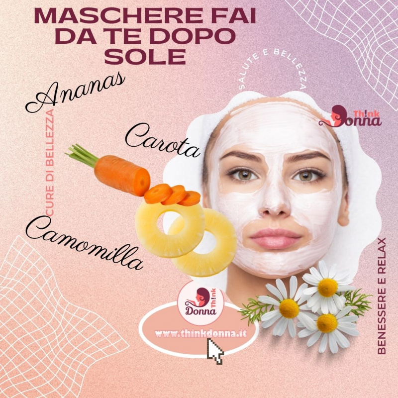 viso bella donna occhi verdi maschera bellezza carota fette ananas fiori di camomilla