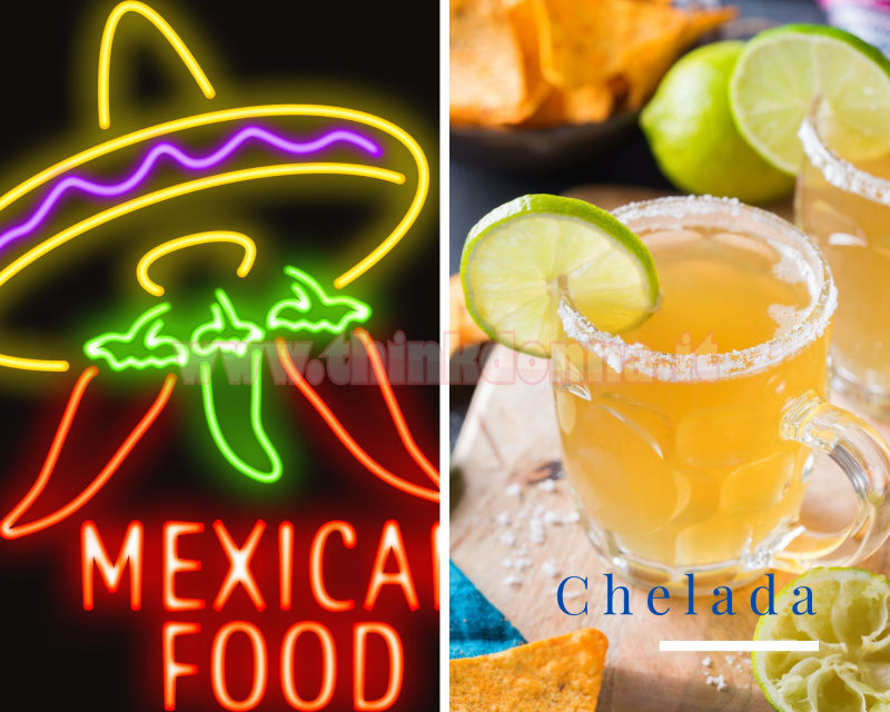 boccale birra chelada bordo sale grosso lime nachos insegna neon sombreo mexican food