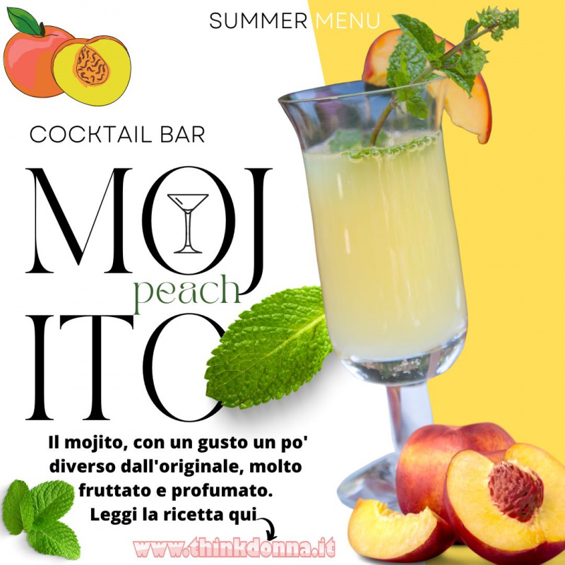 aperitivo mojito alla pesca bicchiere menta pesche