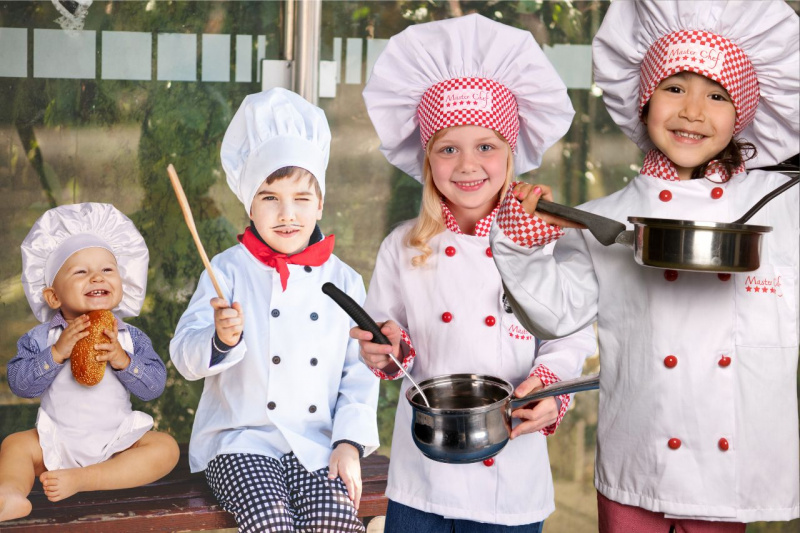 cuoco beb bambini bambine cappelo chef cucchiaio legno