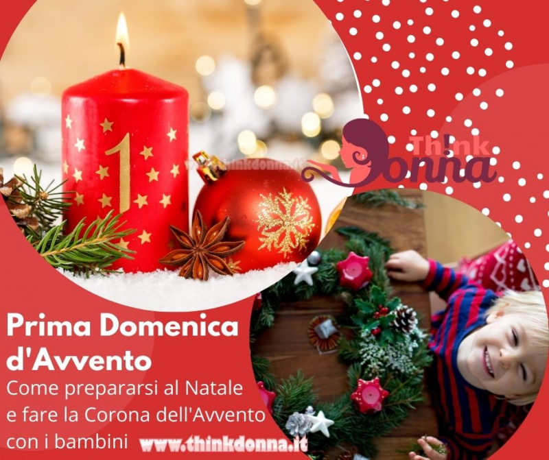 candela rossa scritta oro numero 1 fiamma accesa stella anice ramo abete pallina di Natale viso bambino corona Avvento