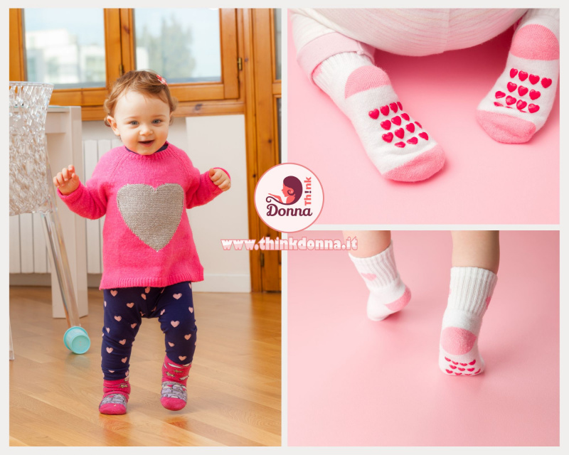 calzini antiscivolo primi passi bambina maglione rosa con cuore