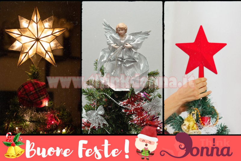 puntale albero di Natale forma di stella luci rossa angelo vestito bianco decorazioni natalizie