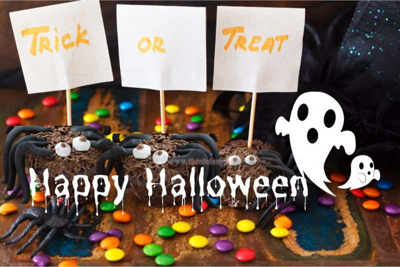 ragnetti di cioccolato liquirizia cioccolatini smarties colorati scritta happy Halloween
