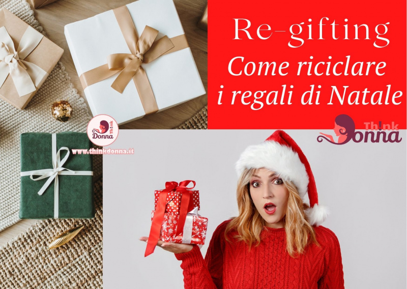 regali di natale pacco regalo fiocco donna con cappello babbo natale delusa re-gifting