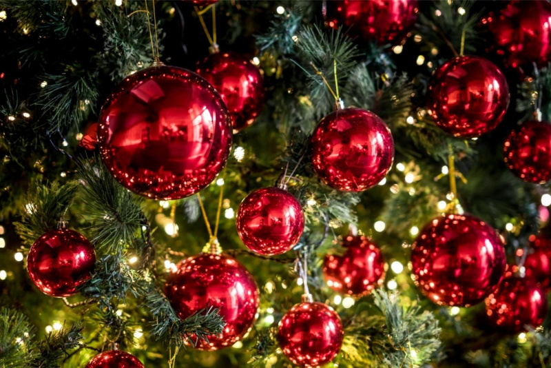 decorazioni albero di natale rosso brillante luci