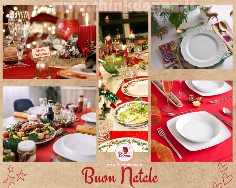 buon natale tavola festa segnaposto merry christmas posto tavola calici luci piatti posate tovagliato rosso bianco